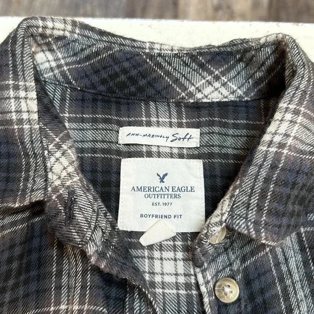 American Eagle Boyfriend Fit Flannel Shirt Ahh-Mazingly Soft Plaid Size XS - Picture 2 of 4
